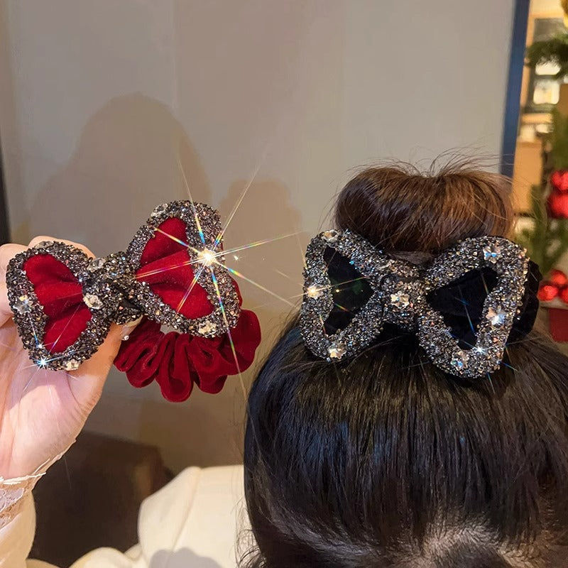 Red Velvet Rhinestone Scrunchie With A Rope Style Bowwomens Hair Accessory