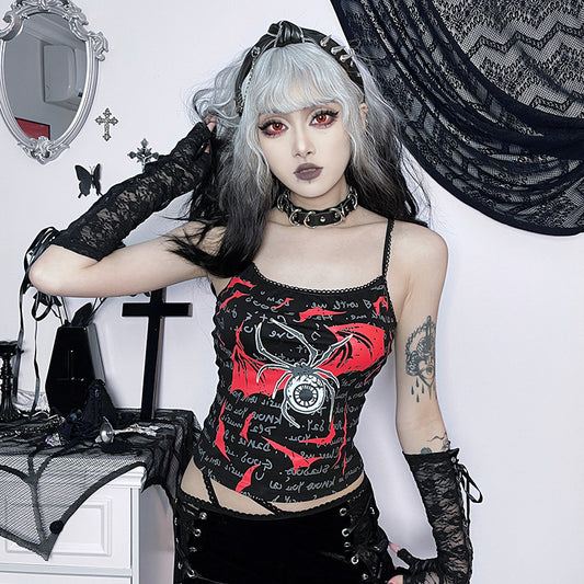 Spider Print Sexy Slim Waist Spice Girl Halter Top