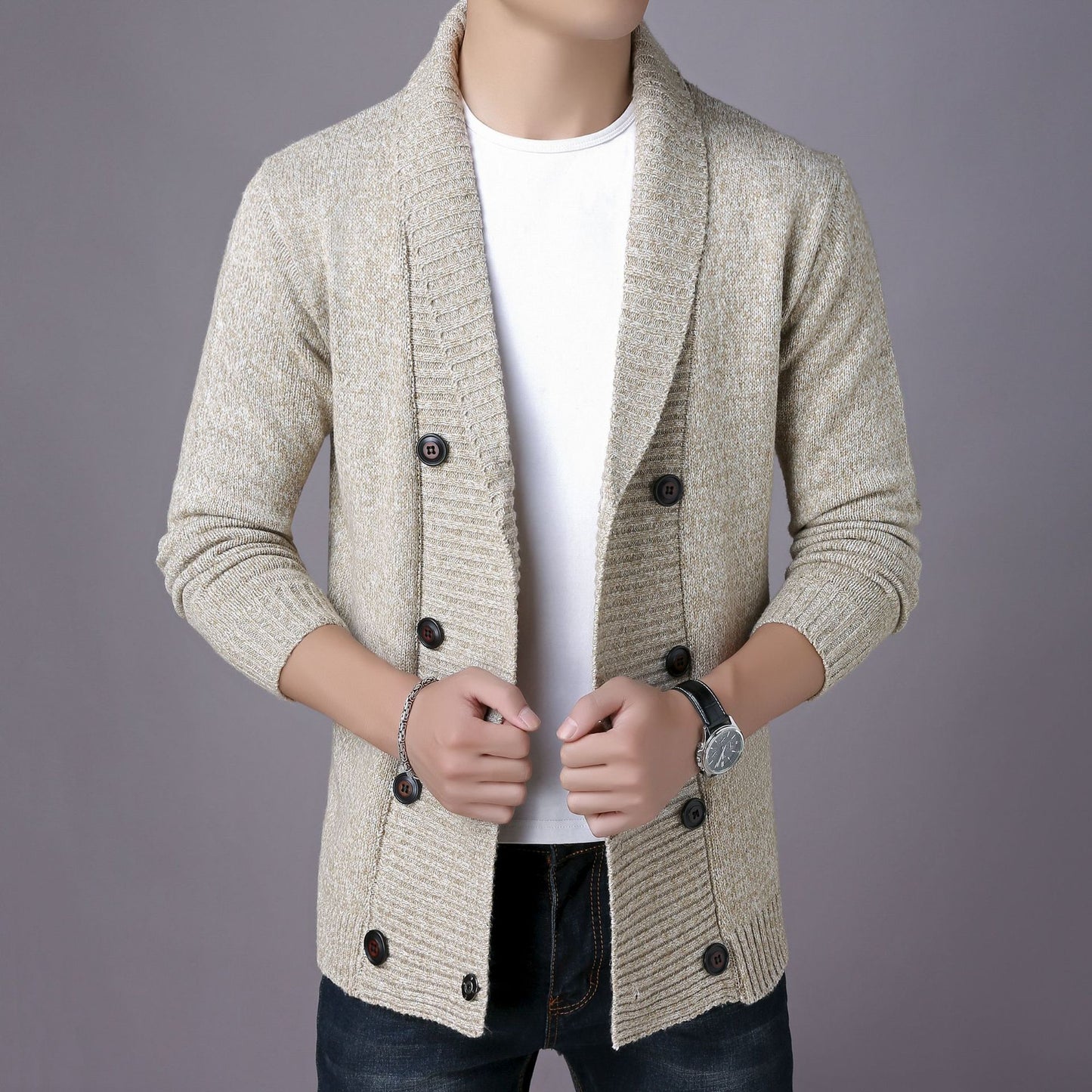 Men's Sweater Fashion Casual Youth Double Breasted Cardigan