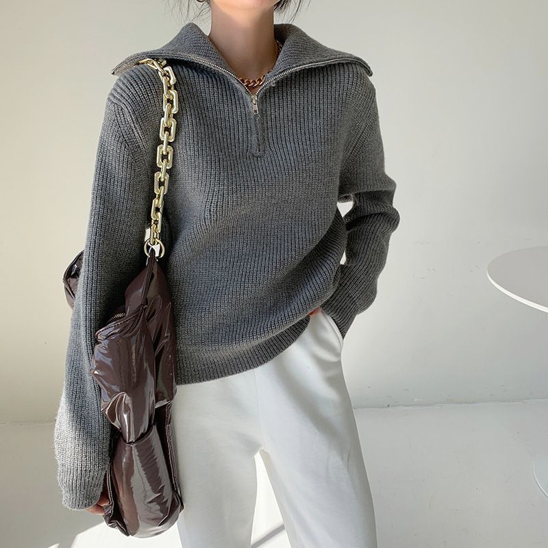 Womens Relaxed-fit Niche Zip-up Sweater