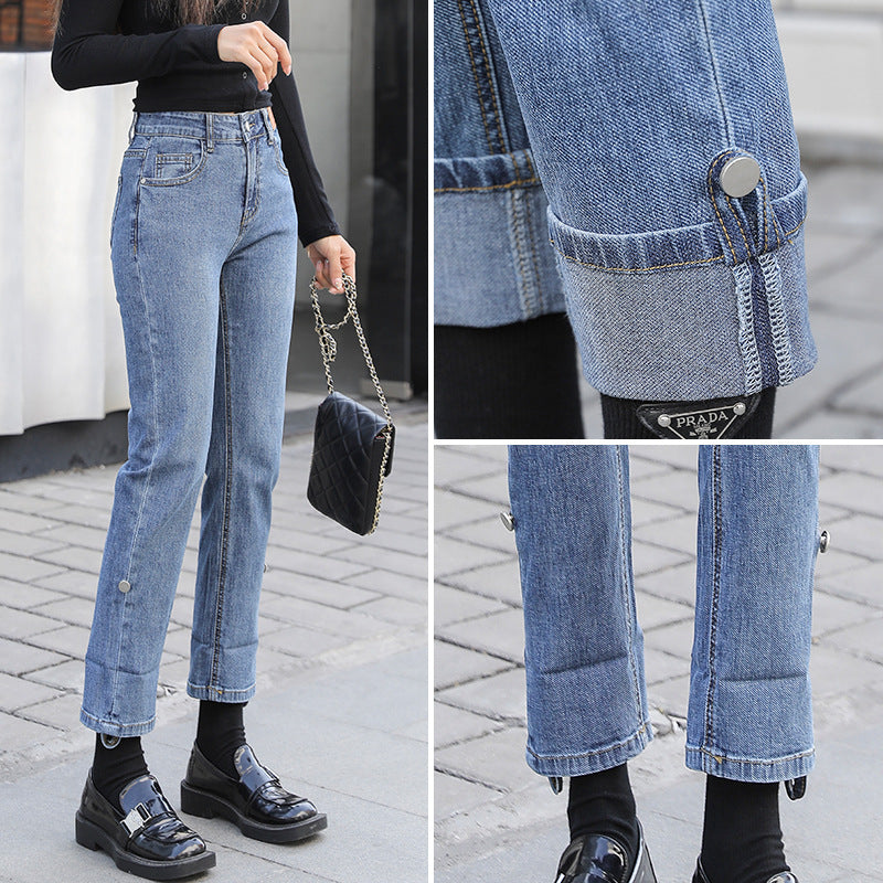 Kvinders Forår Koreansk Stil Højtaljede Lige Jeans