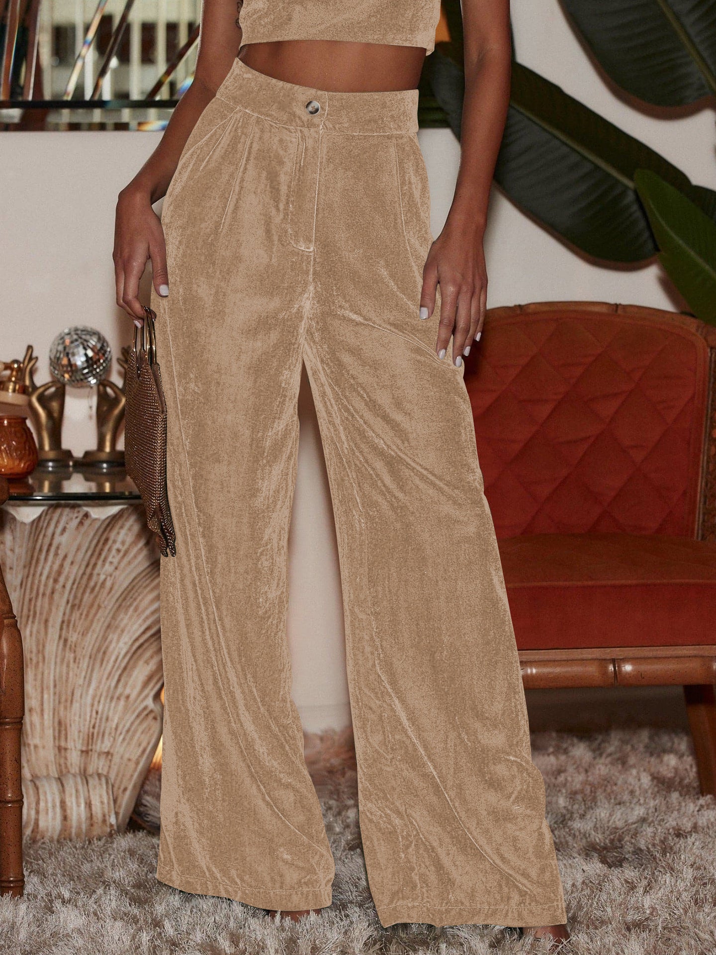 Women's Fashion Gold Velvet Drooping Wide-leg Pants