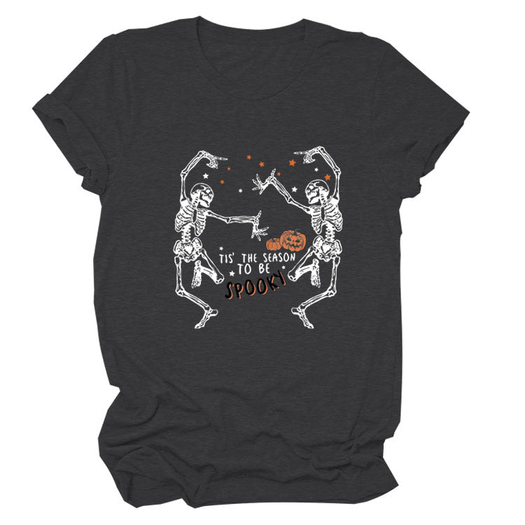 T-shirt med korte ærmer og bogstav-kranieprint til kvinder