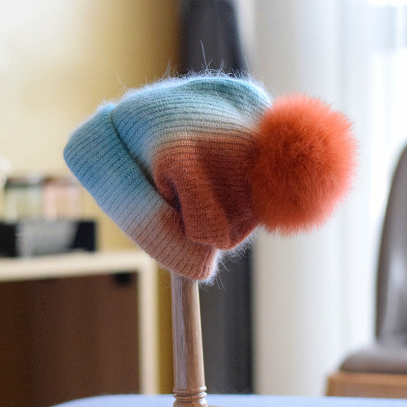 Women's Casual Autumn And Winter Fox Fur Ball Wool Hat