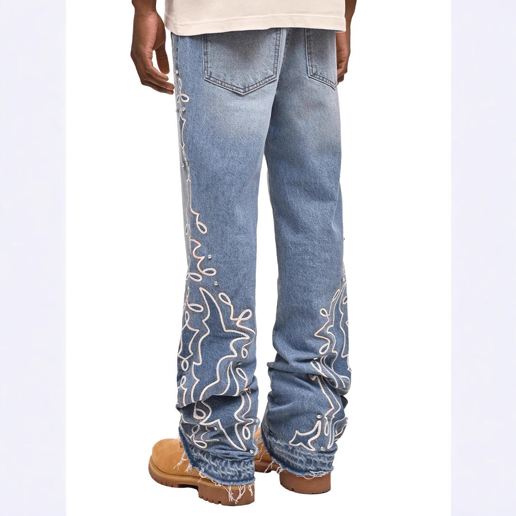 Nye denim-jeans med brede ben til mænd og gradient-design