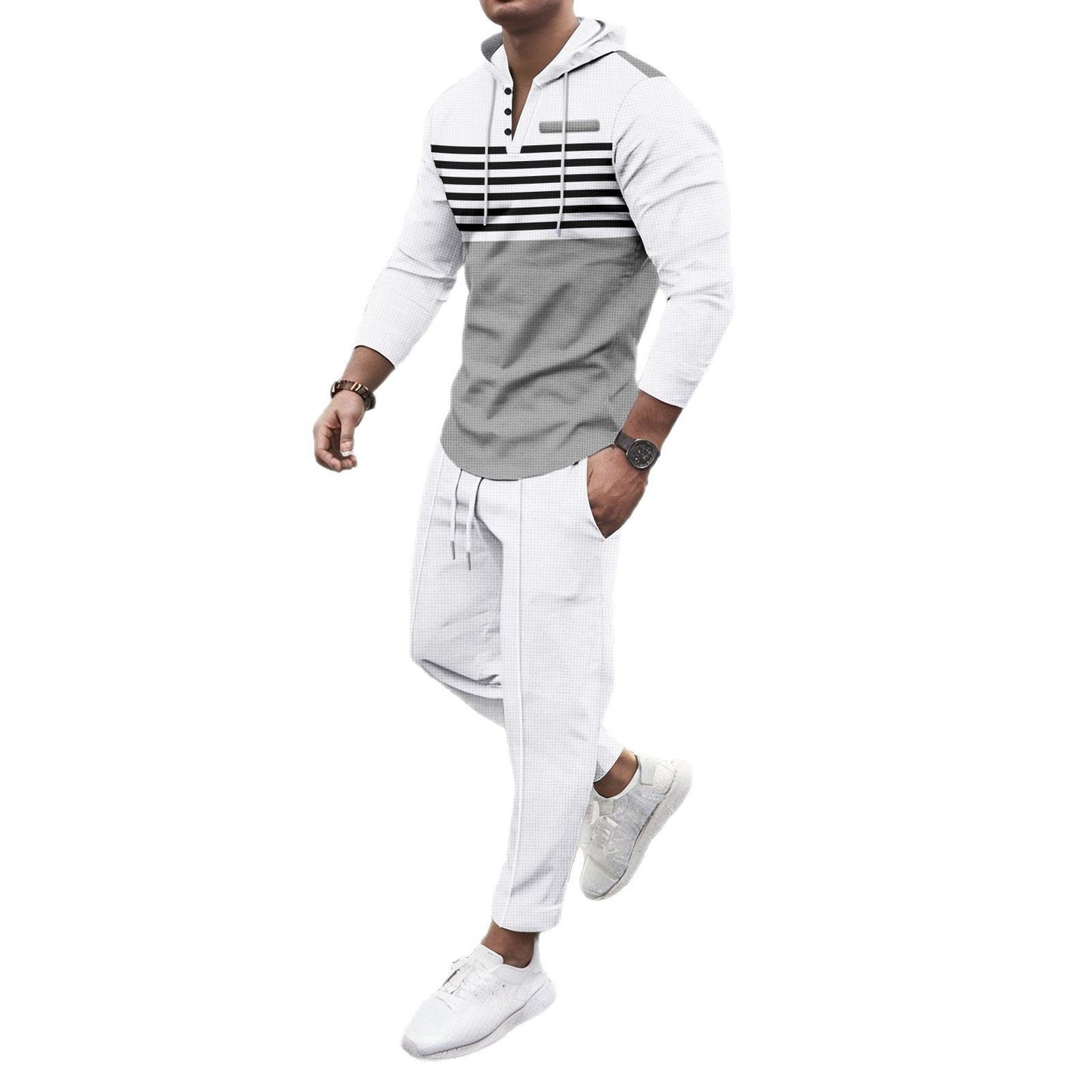 European And American Striped Long-sleeve Hoodie And Pants Set