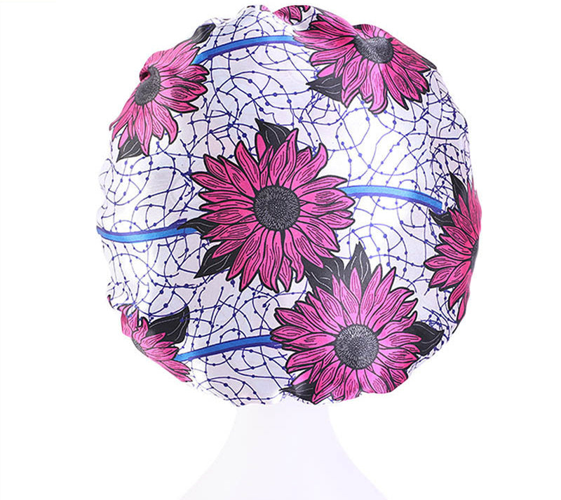 Printed Satin Round Wide Brim Stretch Nightcap