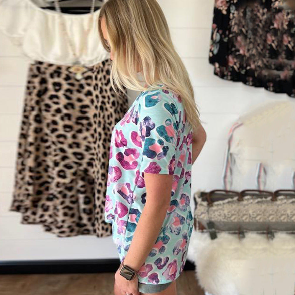 Printed Short Sleeve Loose Casual Top