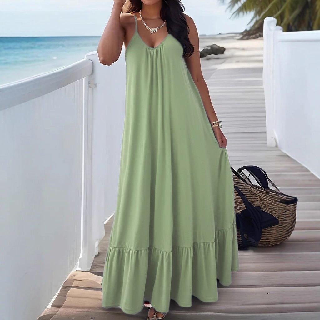 Strapless Sleeveless Solid-color Dress