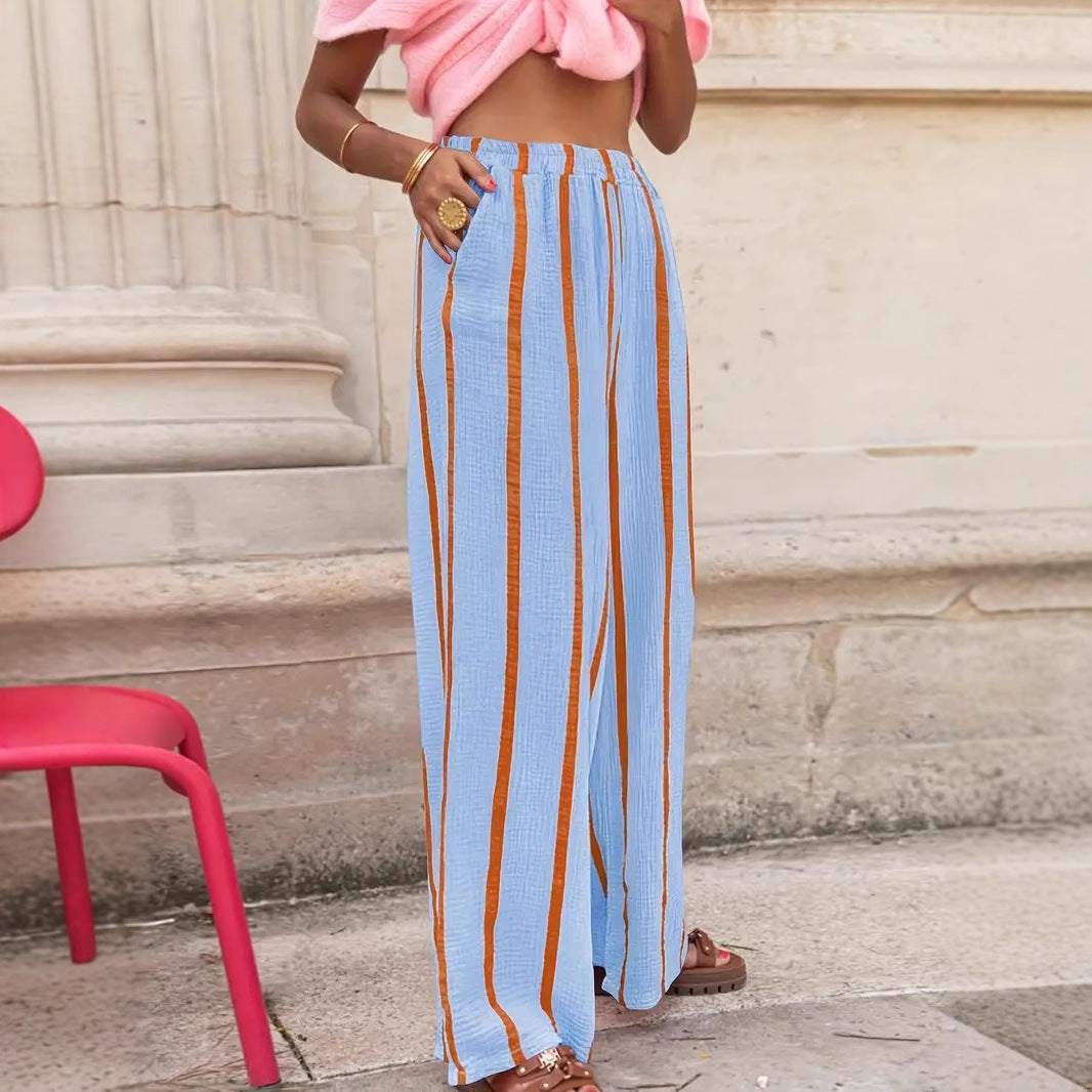 New Fashion Striped Print Loose Straight Trousers