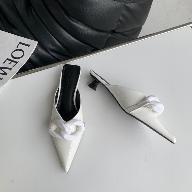 Fashion Candy Color Chain Pointed Toe Low Heel Baotou Half Slippers Women
