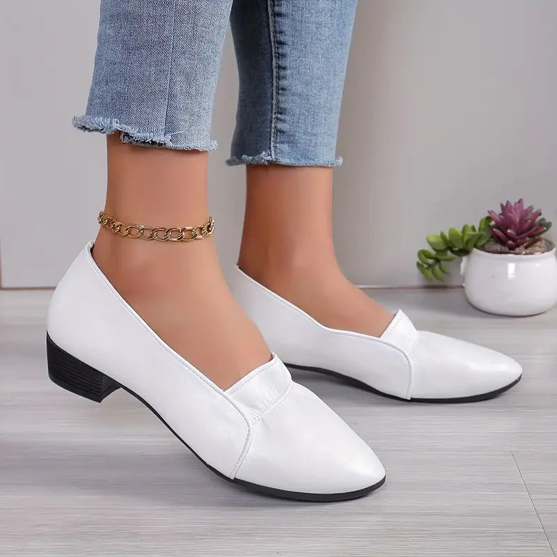 Pumps Women's Non-slip Soft Bottom Chunky Heel Comfortable Leather Shoes