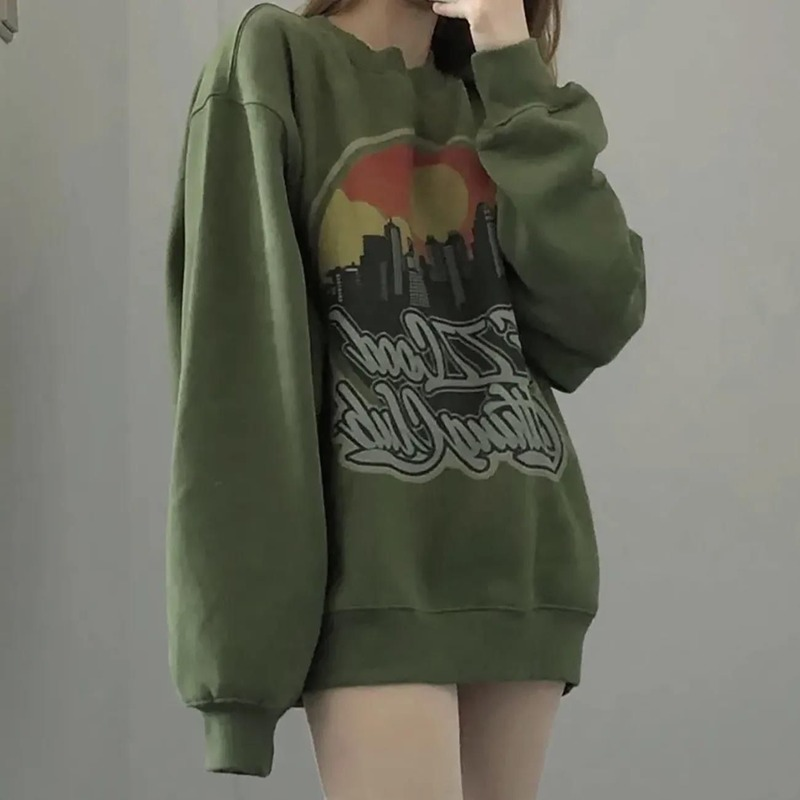 Lazy Wind Hoodless Fleece Thickened Dark Green Top