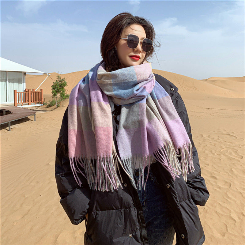 Imitated Wool All-match Double-sided Autumn And Winter Thickened Warm Scarf