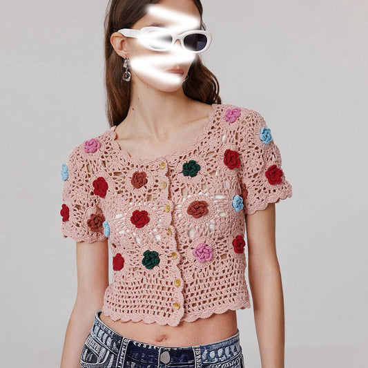 Handmade Color Crocheted Knitted Cardigan