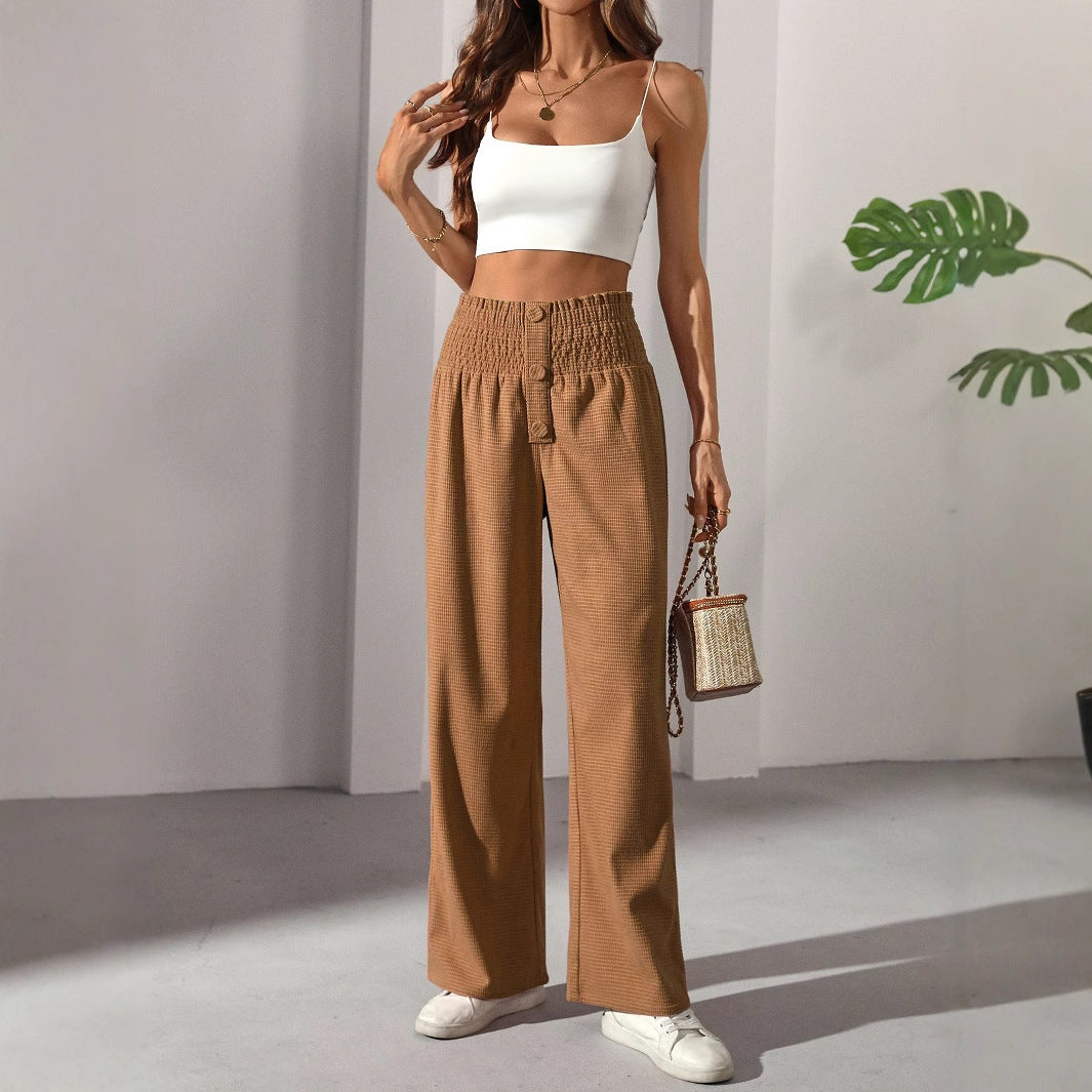 Autumn Versatile Solid Color High Waist Wooden Ear Pants
