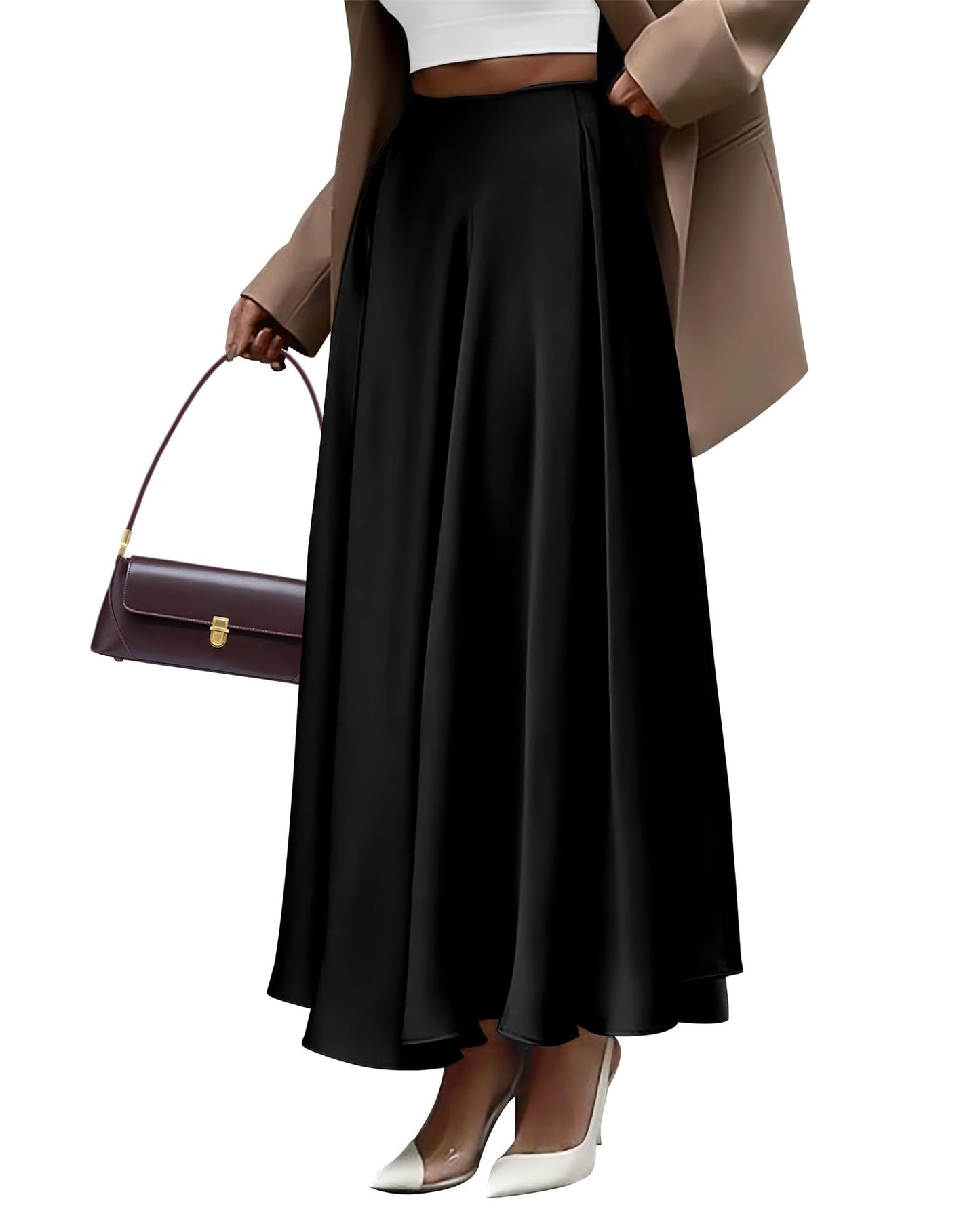 Solid Color High Waist Long Skirt Elegant Plus Size Skirt Women