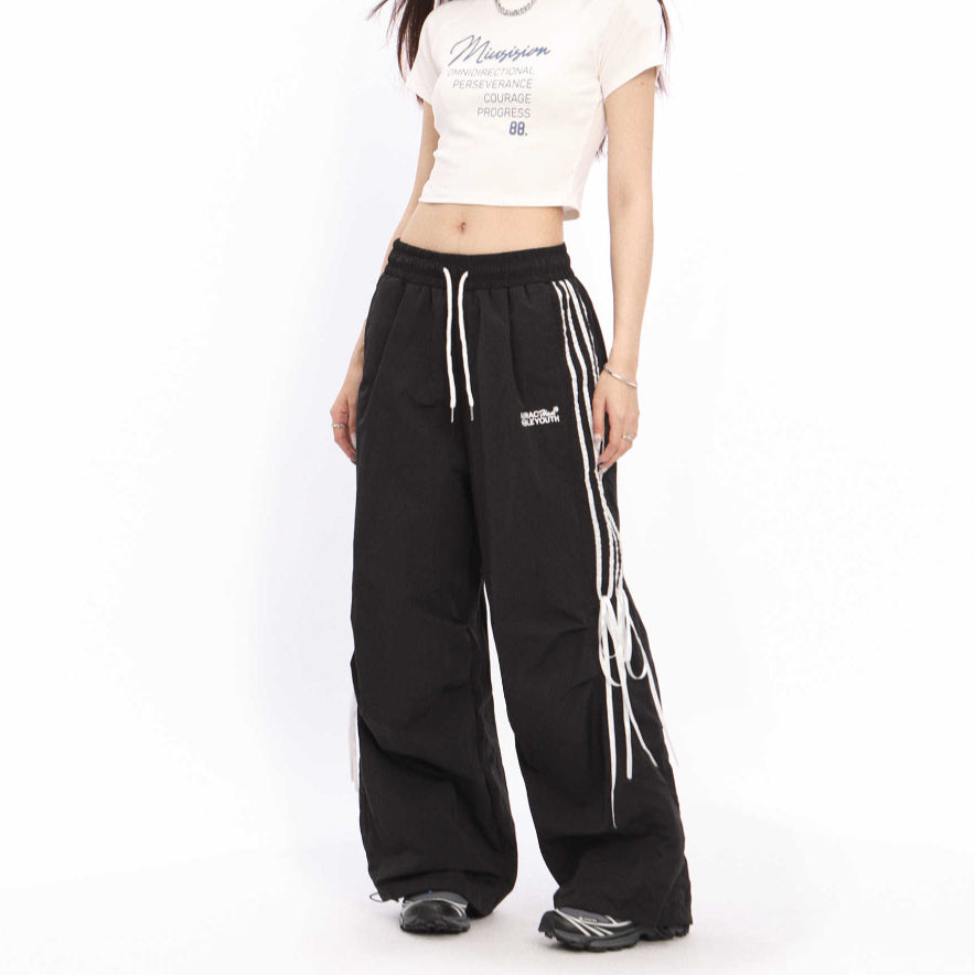 Colored Parachute Bow Bandage Overalls Sports Wide-leg Pants