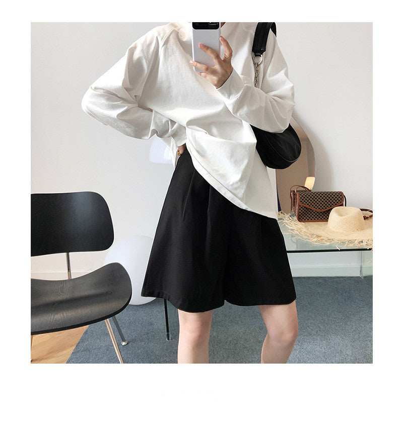 Women's High-Waist Straight Casual Wide-Leg White Suit Shorts