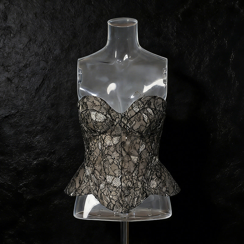 Heavy-embellished Tube Top Solid-color Bubble Skirt For Women
