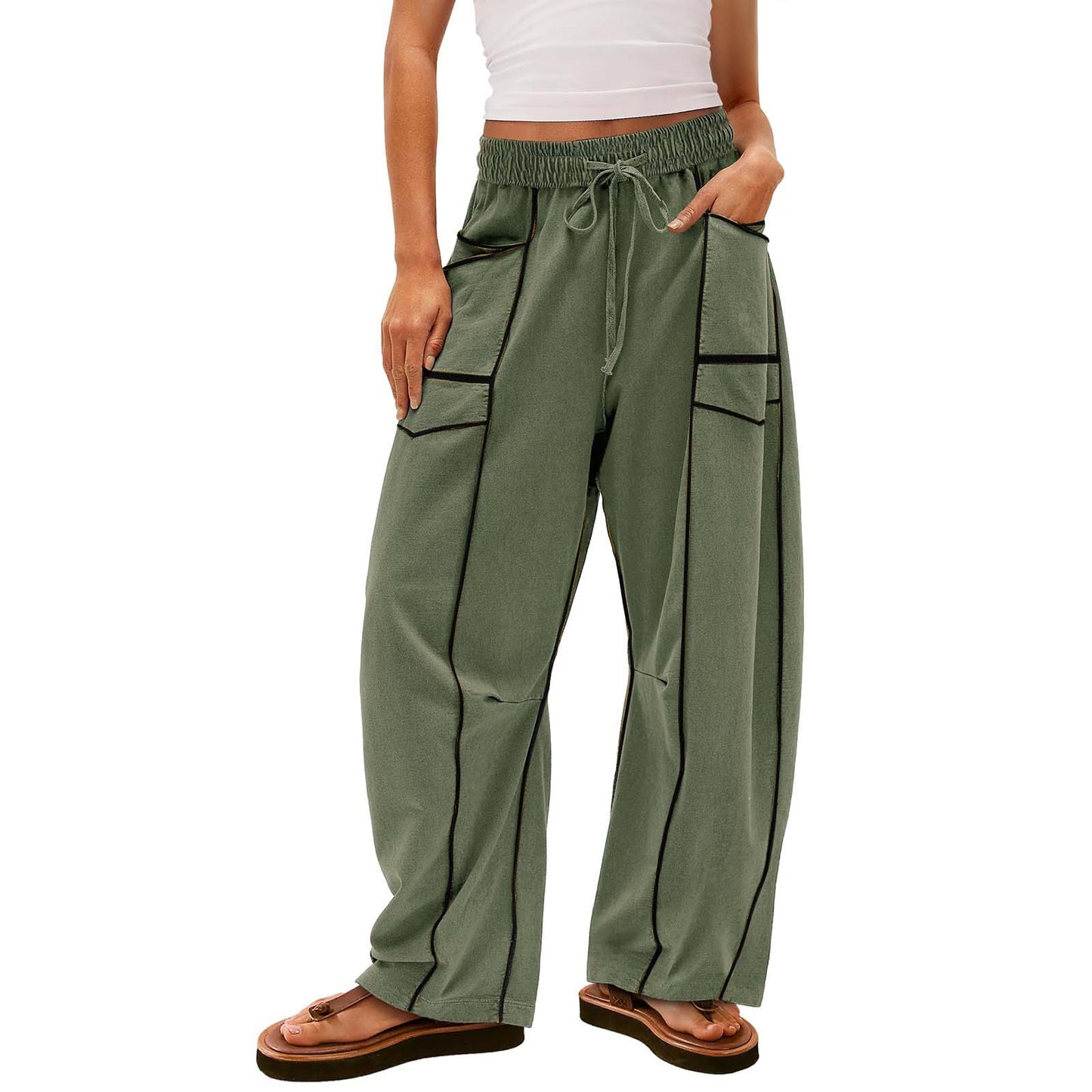 Women With Drawstring Waist Casual Pants