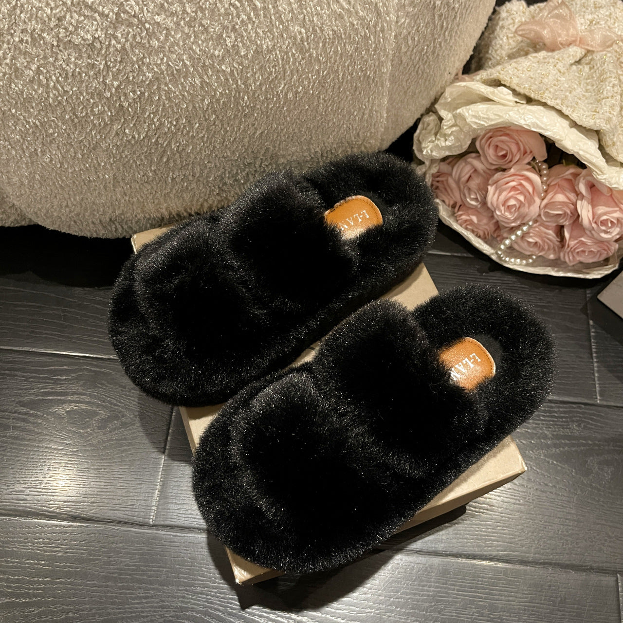 Plus Size Slippers Women's Thick Bottom 7cm Brushed Lining Home