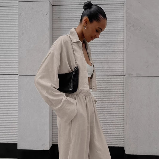 Womens Casual Fashion Shirt And Drawstring Pants Set