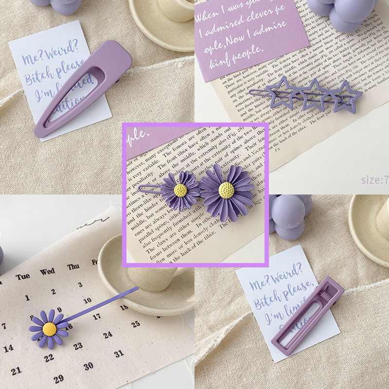 New Purple Girl Heart Pure Color Side Clip Flower Hairpin