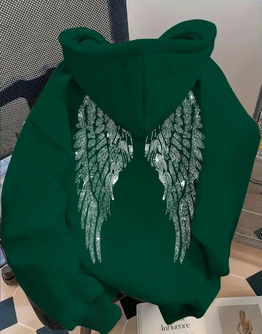 Trendy Minimalist Design Wings Printing Sweater Casual Loose Sweatshirt Pullover