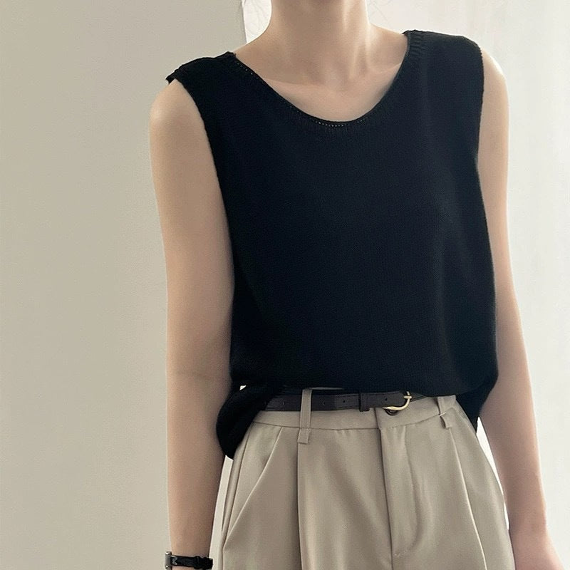 Korean Style Loose And Simple Temperament Leisure Round Neck Sleeveless Vest