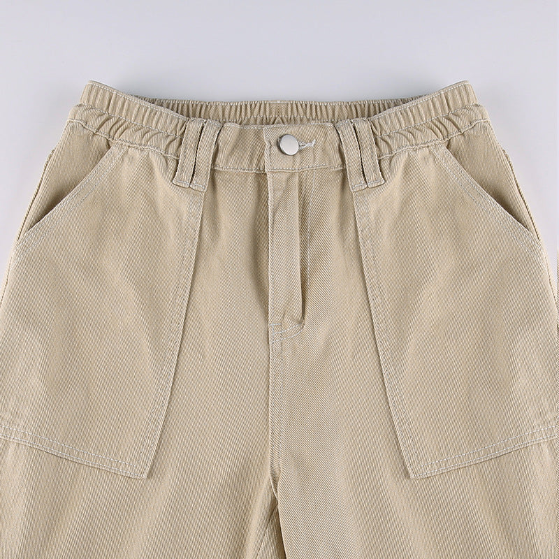 Mode Multi-lomme Syede Jeans Ensfarvet
