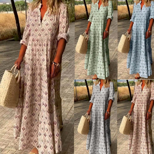 Vintage Standing Neck Oversized Fashionable Loose Fitting Dress
