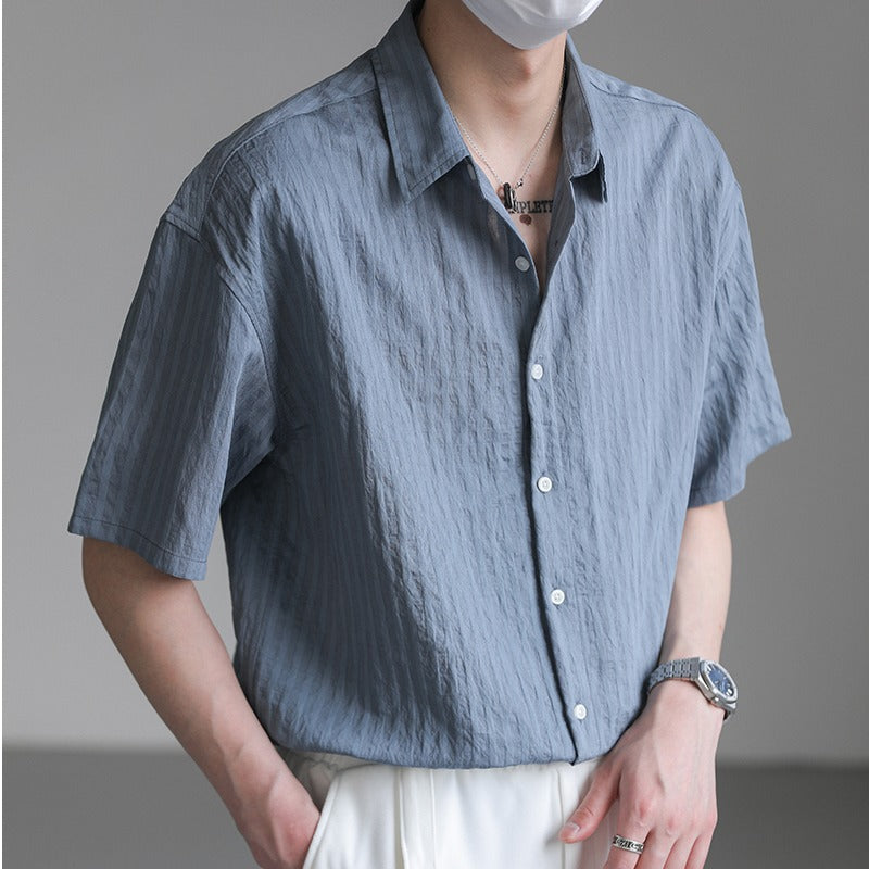 Lightly Mature-style Mens Shirt Jacket With A Draped, Mid-length Sleeve