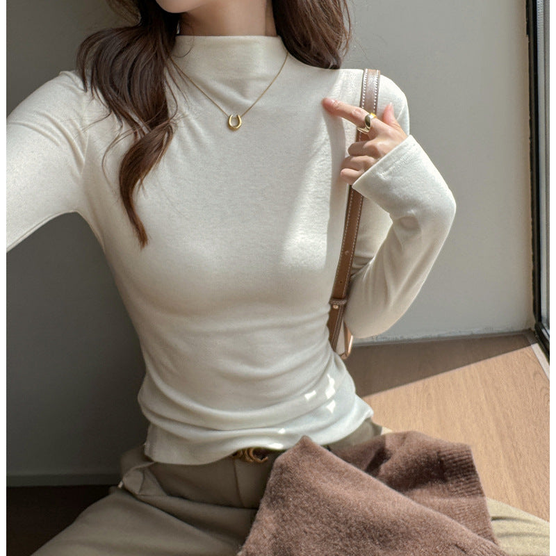 Women's Fashion Semi-high Neck Long Sleeve Base Shirt