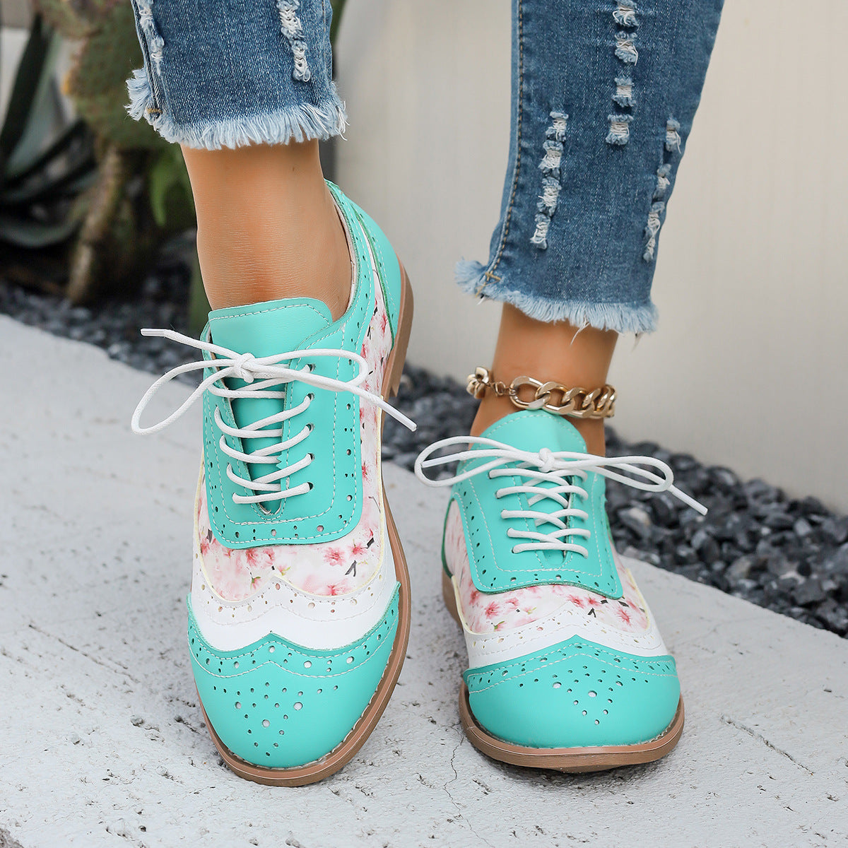 Flat Sneakers Wear-resistant Casual Low-top Lace-up Round Toe Single Shoes