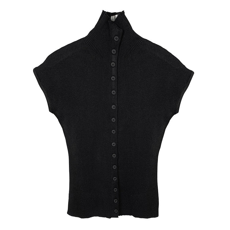 Feminine Single-Breasted Sleeveless Knitted T-Shirt Top