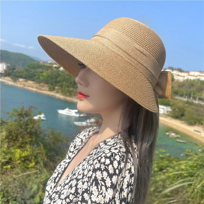 Women's Straw Large Brim Lace-Up Hat