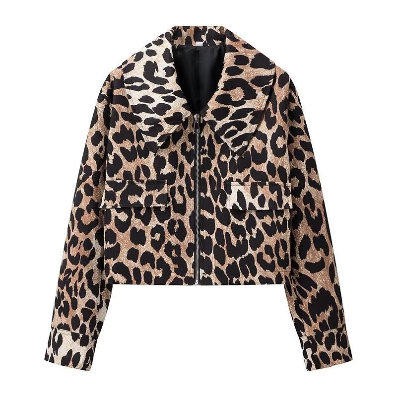 New Printed Fashion Loose Lamb Fur Leopard Coat