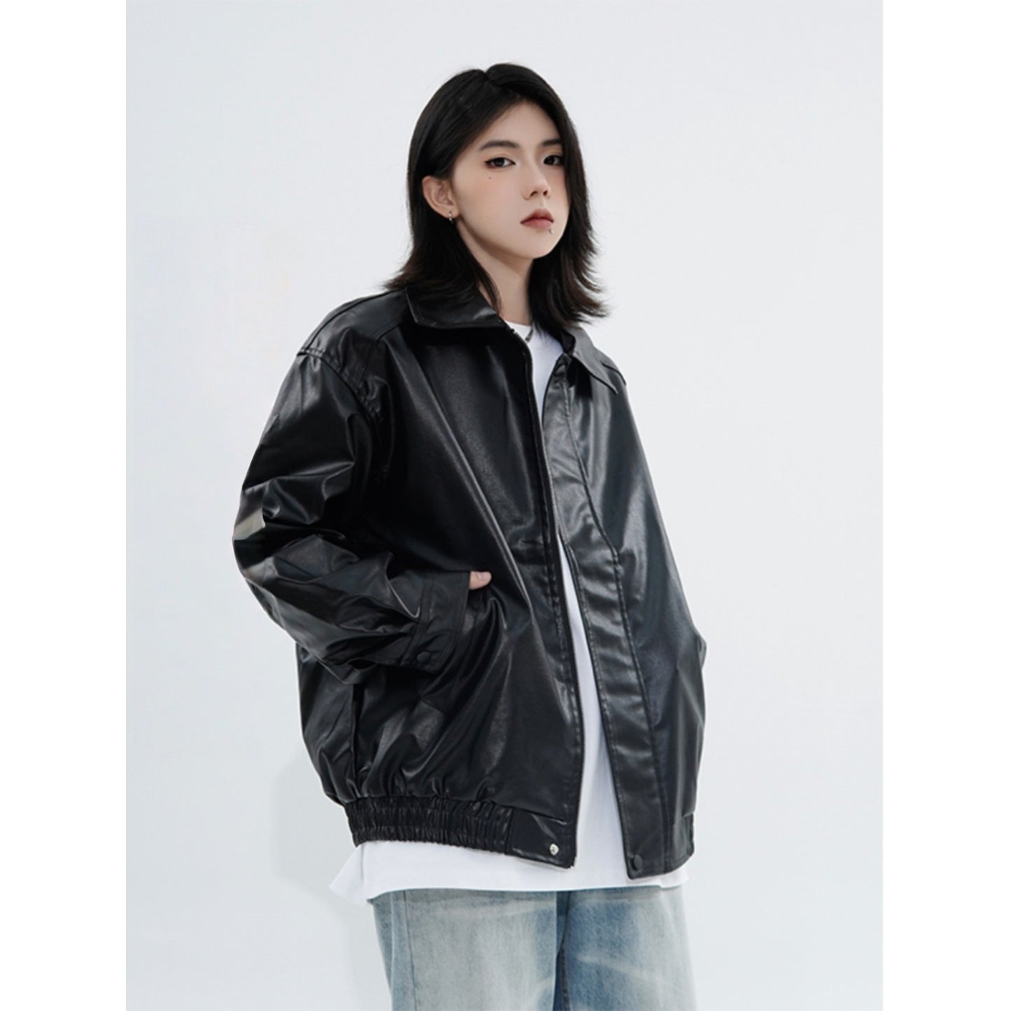 Retro Casual Loose Leather Jacket For Spring And Autumn