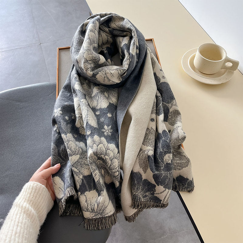 Flower Print National Style Scarf Lady Temperament Simple