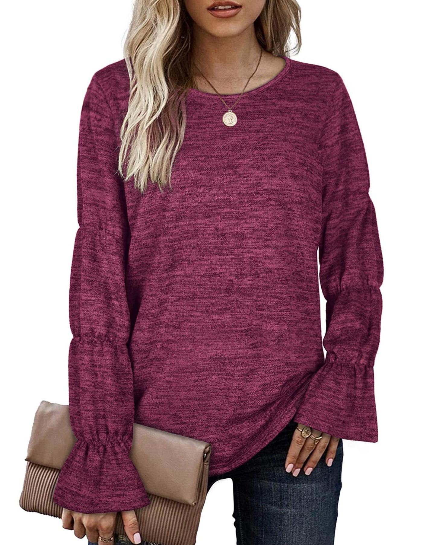 Women's Temperament Commuter Loose Long Sleeve Casual Knit T-Shirt