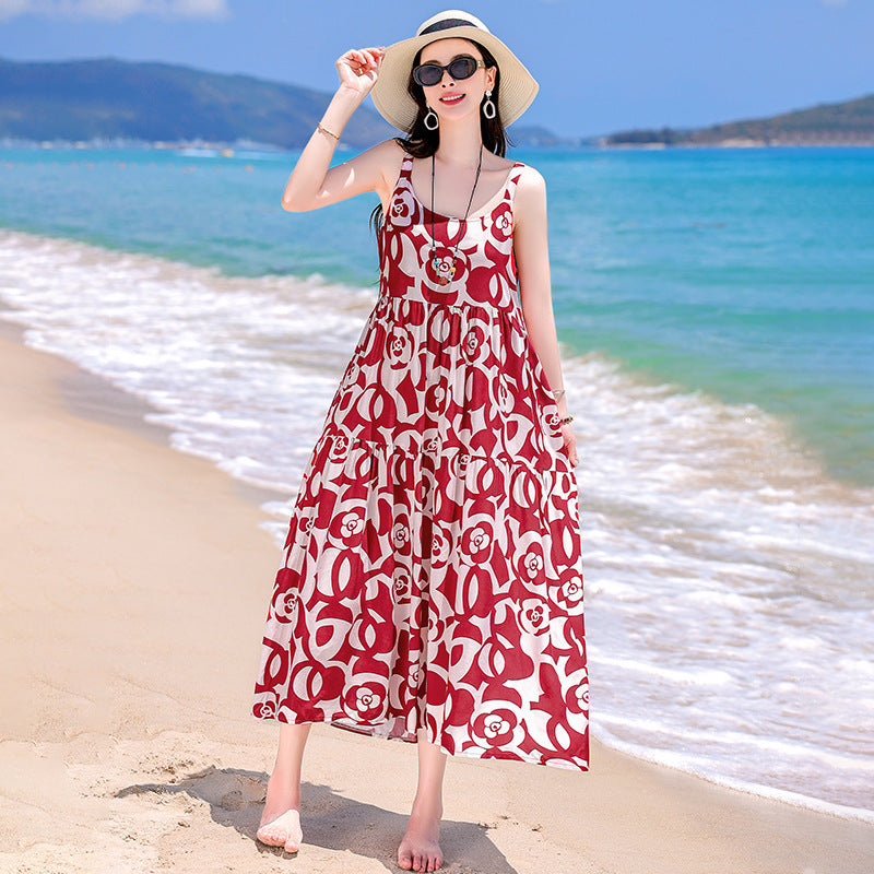 Beach Vacation French Style Floral Maxi Dress