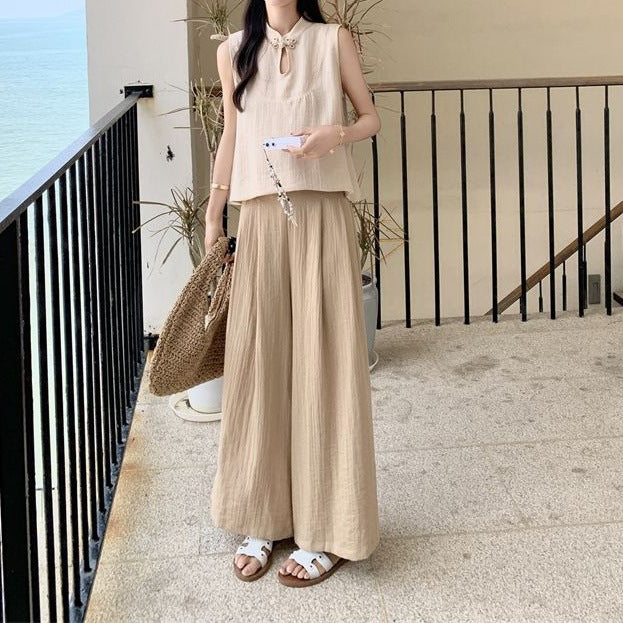 Sleeveless Shirt And Wide-leg Pants Set