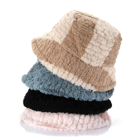 Simulated Rabbit Hair And Lamb Patchwork Personalized Warm Basin Hat