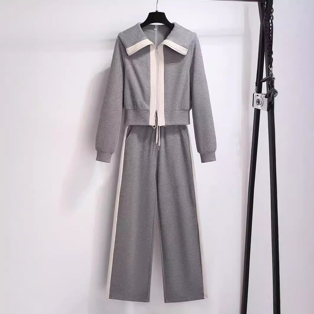 Casual Athletic Wide-leg Pants Two-piece Set