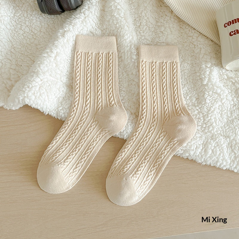 Womens Fleece-Lined Winter Cable-Knit Stockings