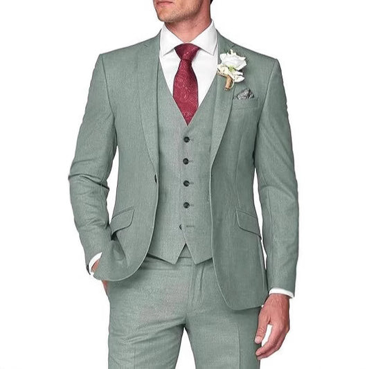 Men's Solid Color Business Jacket Vest Pants Set