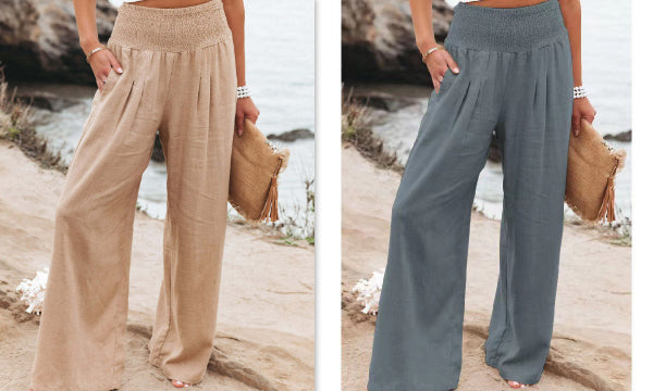 Women's Pants Casual Wide Leg Cotton Linen Loose Trousers