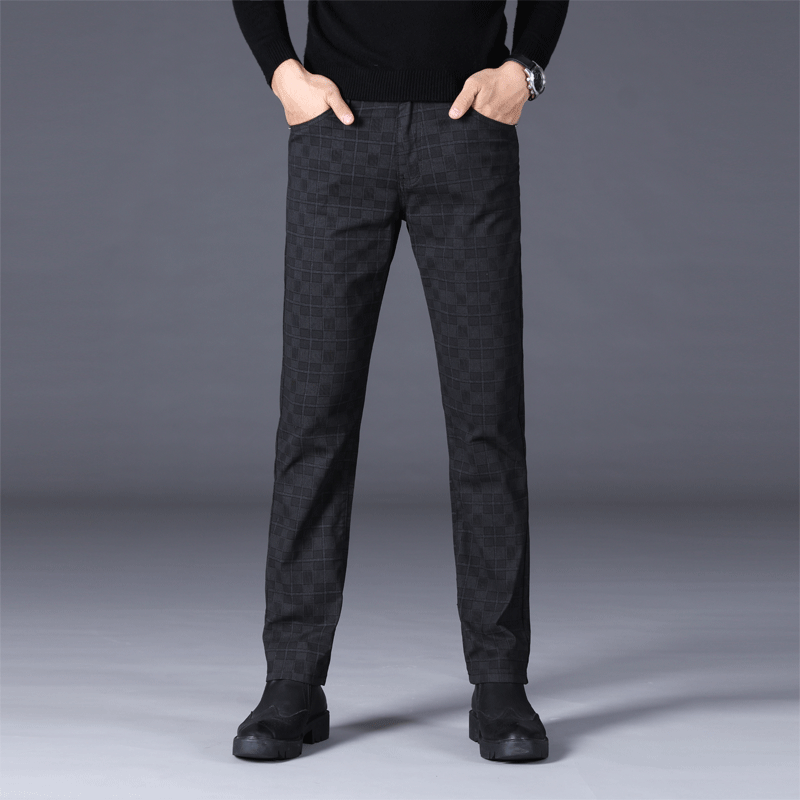Slim Fit Cotton British Plaid Trousers