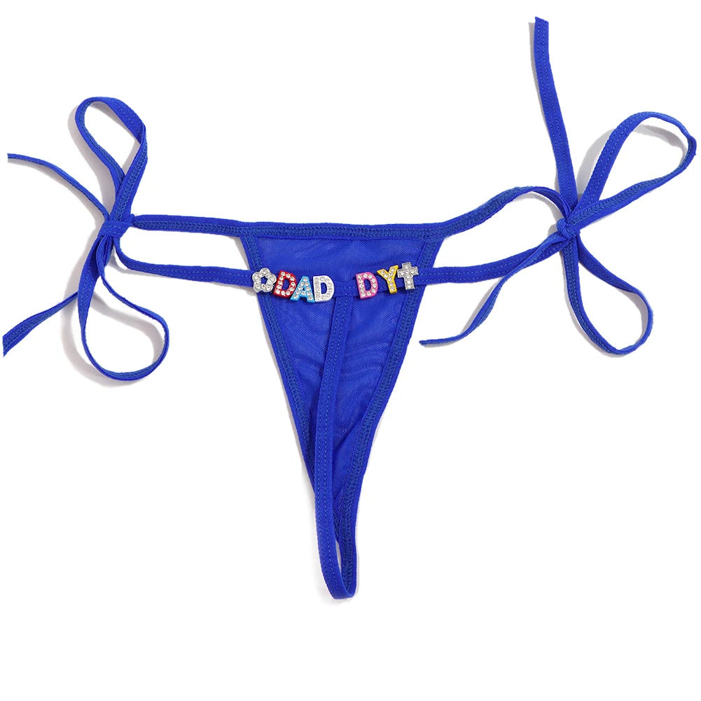 Lace Transparent Rhinestone Alphabet Panties